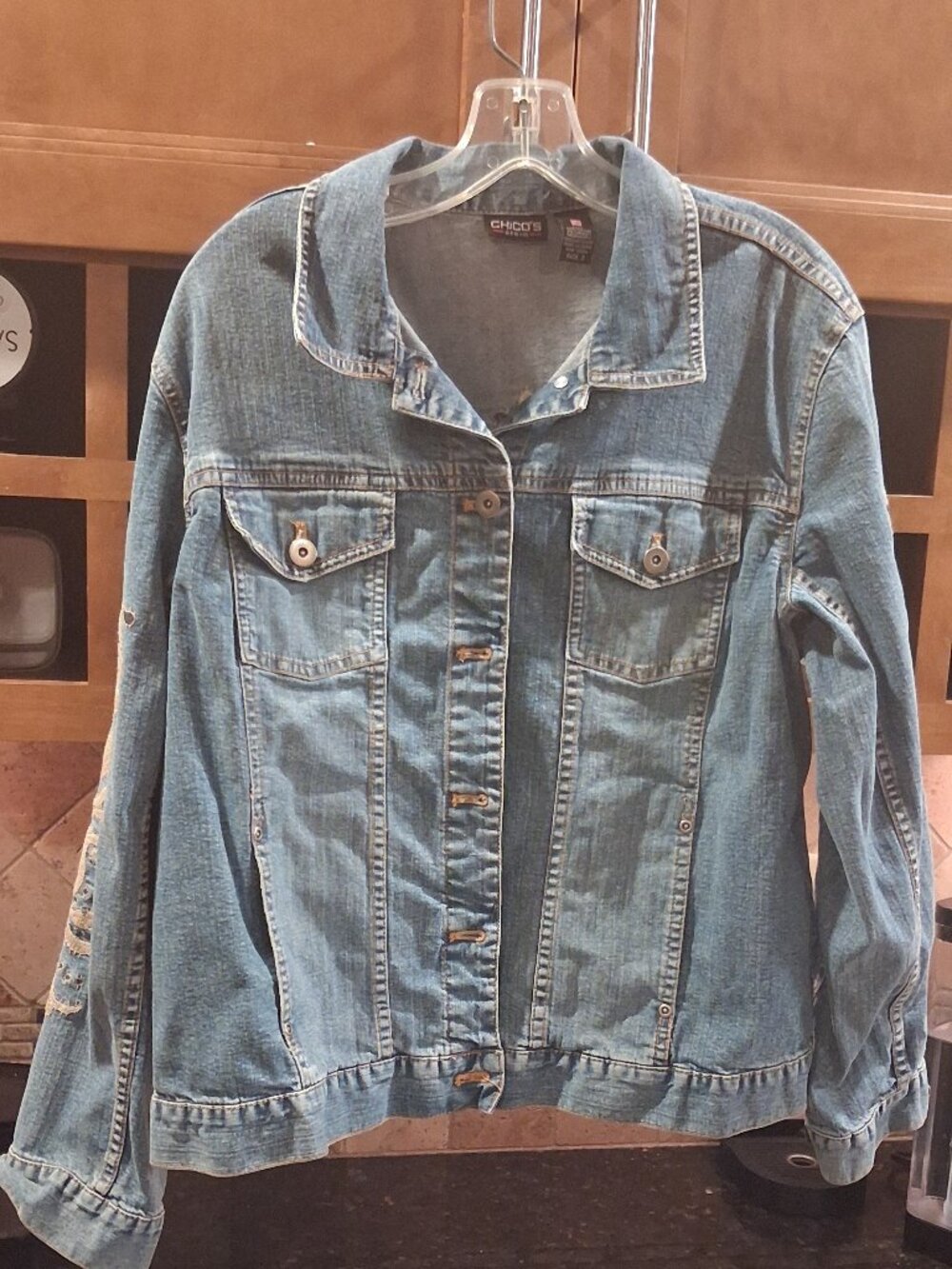 Chico’s Women’s Blue Jean Jacket Size 2 Embroidered